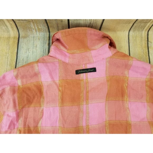 Victoria's Secret Women’s Long Sleeve Button-Up Pajama Romper S Pink Plaid B19 - Picture 9 of 9